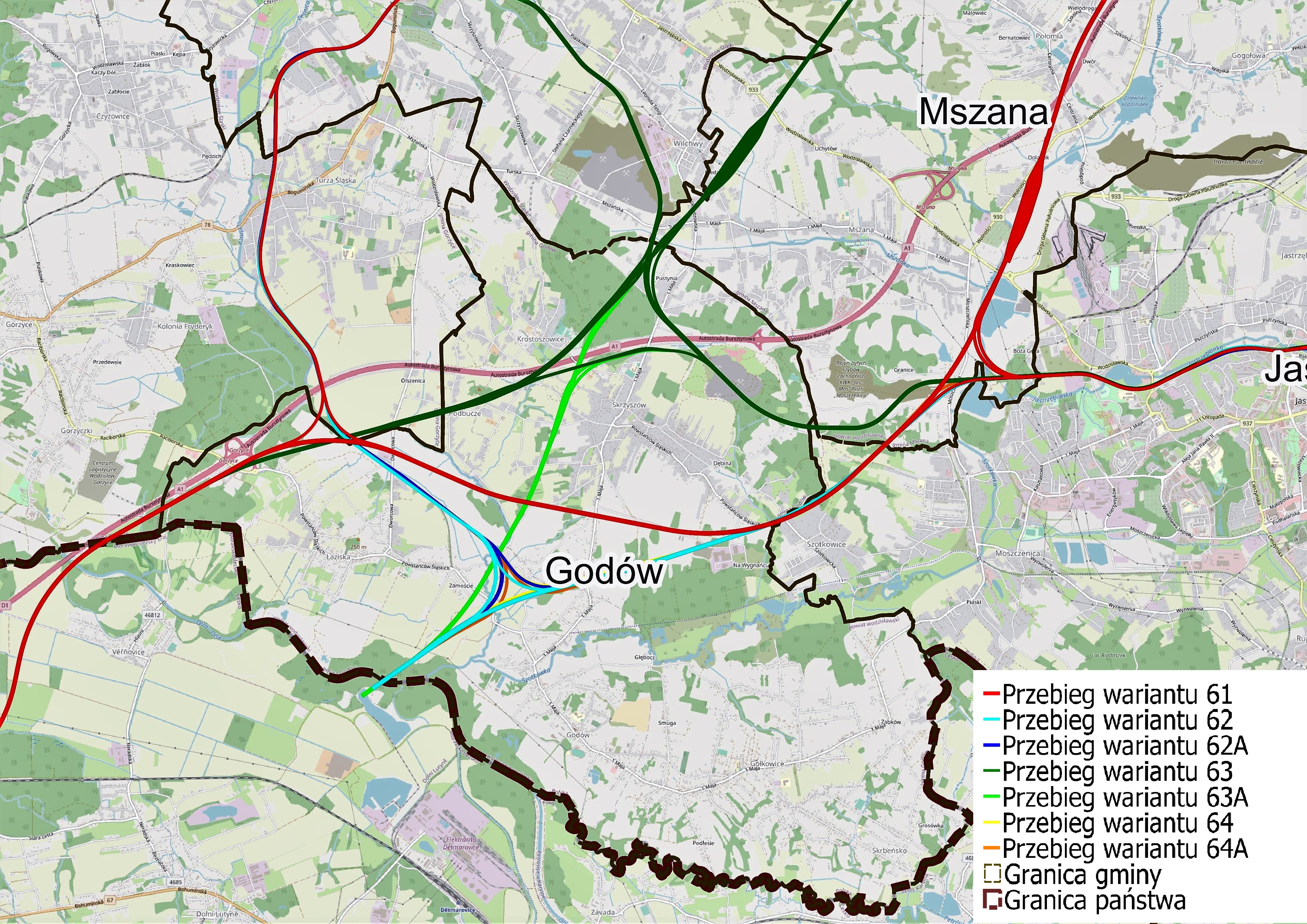 Warianty przebiegu linii kolejowej Ostrawa-Katowice na terenie gminy Godów